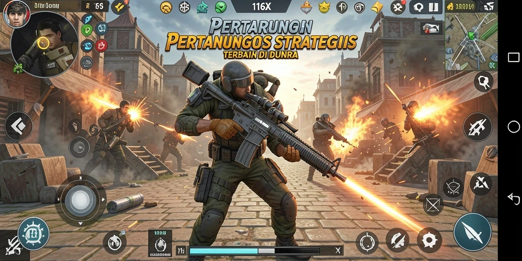 Tangkapan layar menunjukkan aksi pertempuran intens di 116X.