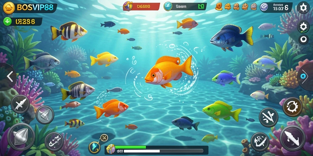 Tampilan gameplay seru dalam BOSVIP88 saat menembak ikan.