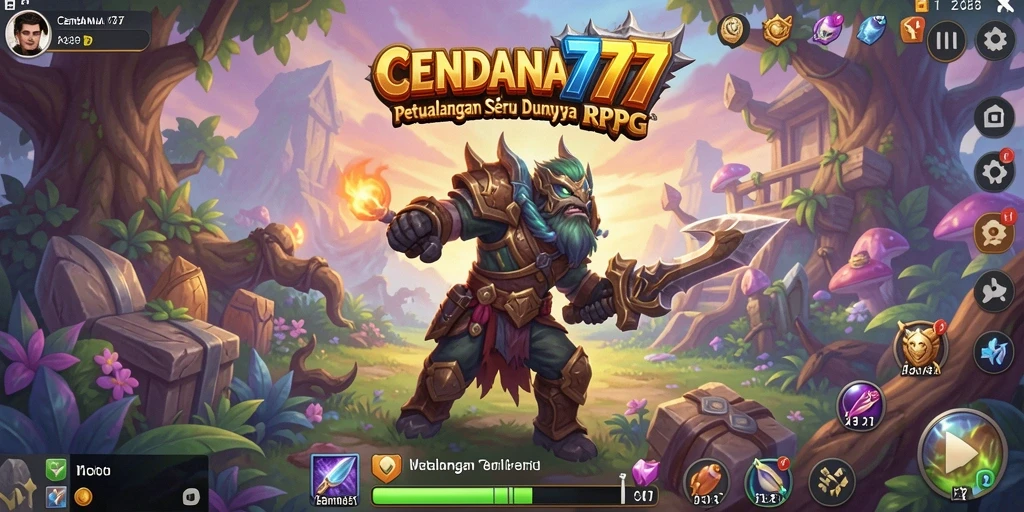 Tampilkan aksi seru gameplay RPG CENDANA777 dengan karakter dan monster.