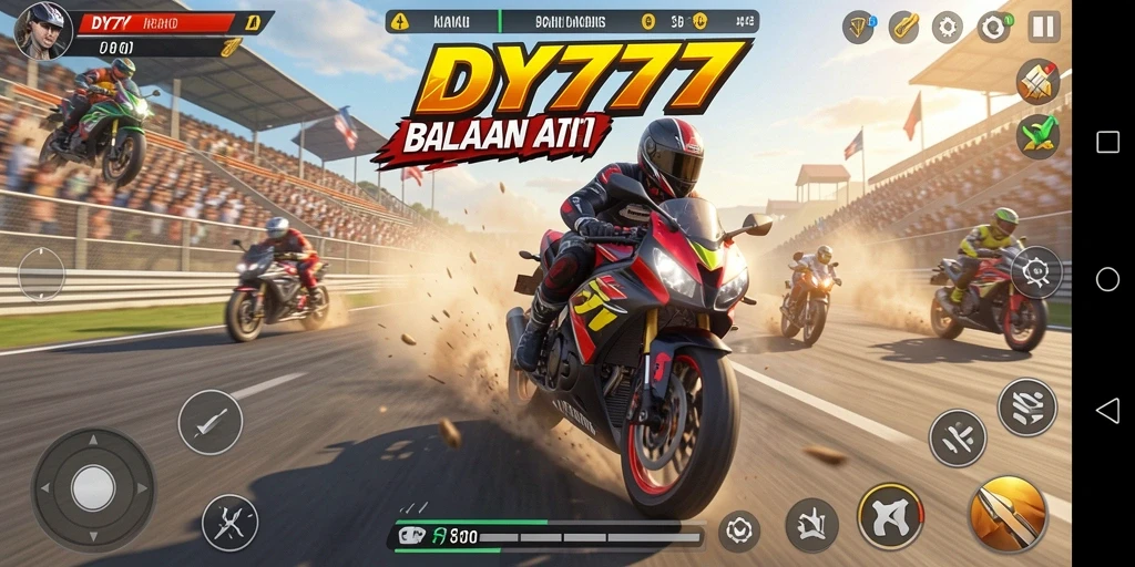 Gameplay seru dan mendebarkan di DY777 saat balapan motor.