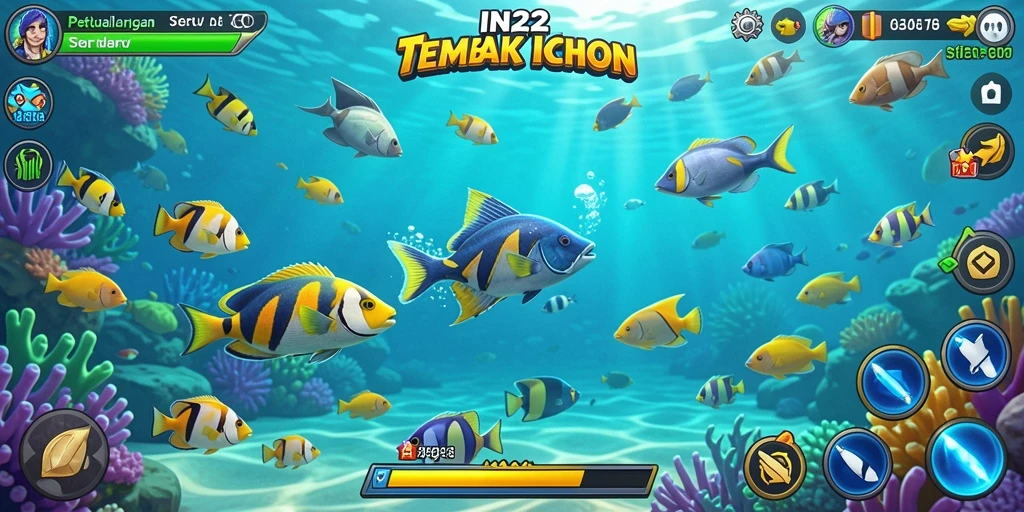 Screenshot gameplay IN22 menunjukkan aksi menembak ikan yang mendebarkan.