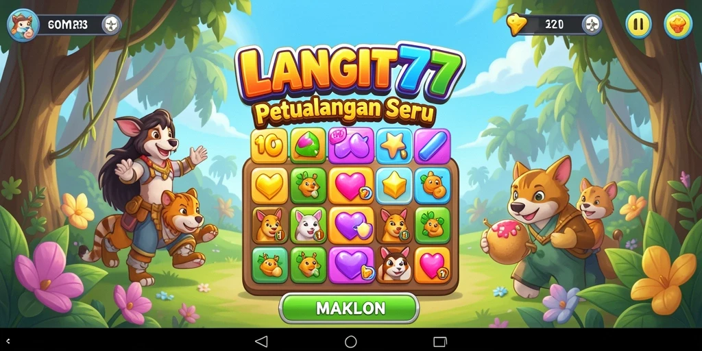 Screenshot LANGIT77 menampilkan gameplay match-3 yang seru dan penuh warna.