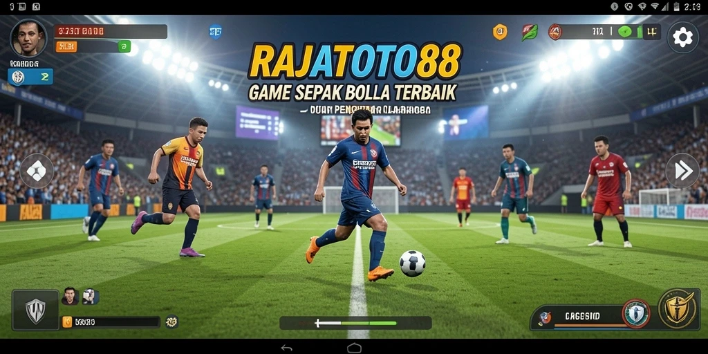 Screenshot RAJATOTO88 menampilkan aksi seru di lapangan sepak bola.