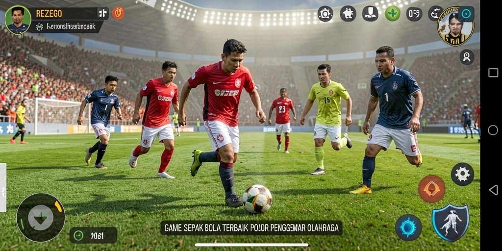 Tampilan gameplay menarik di lapangan sepak bola REZEGO.