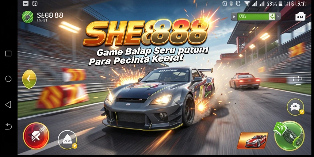 Screenshot tampilan gameplay balap di SHE888 yang mendebarkan.